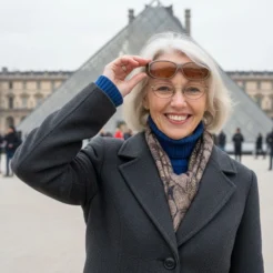 Image of woman lifting up Cocoons C415A to show she is wearing them over glasses
