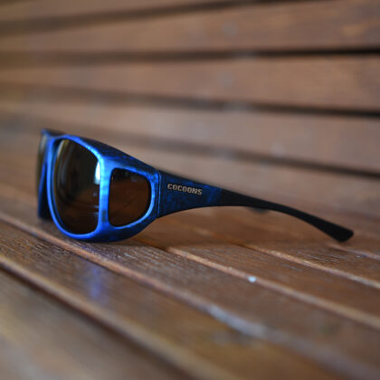 Blue fitover sunglasses with amber lenses